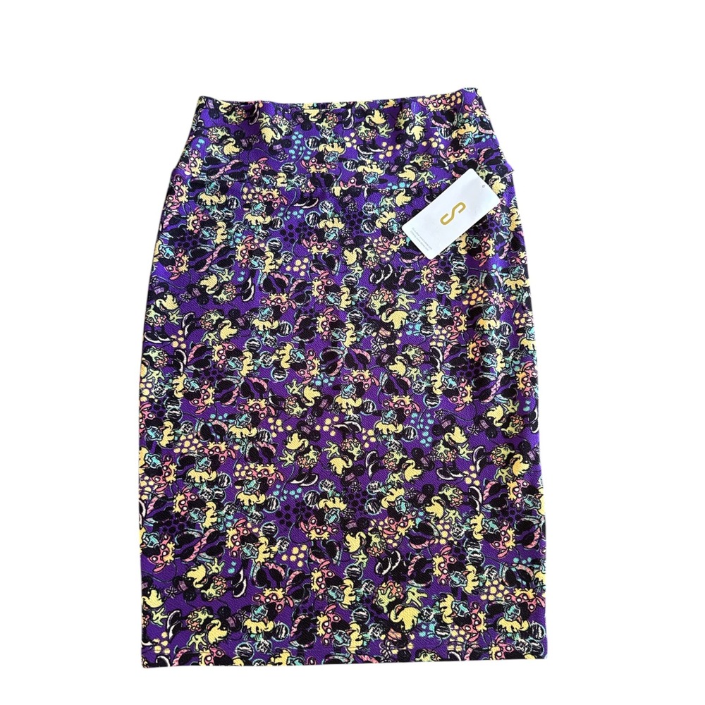 LuLaRoe Disney Cassie Skirt Womens Small Purple Mickey Mouse Floral Pencil NWT